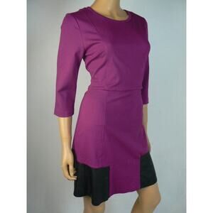 $249 Sunday in Brooklyn Pink Black Faux Leather Fit & Flare Dress 8 10 NEW S367